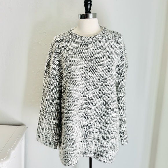 Helmut Lang Sweaters - Helmut Lang Boucle Wool Blend Drop Shoulder Pullover Sweater, Gray Small